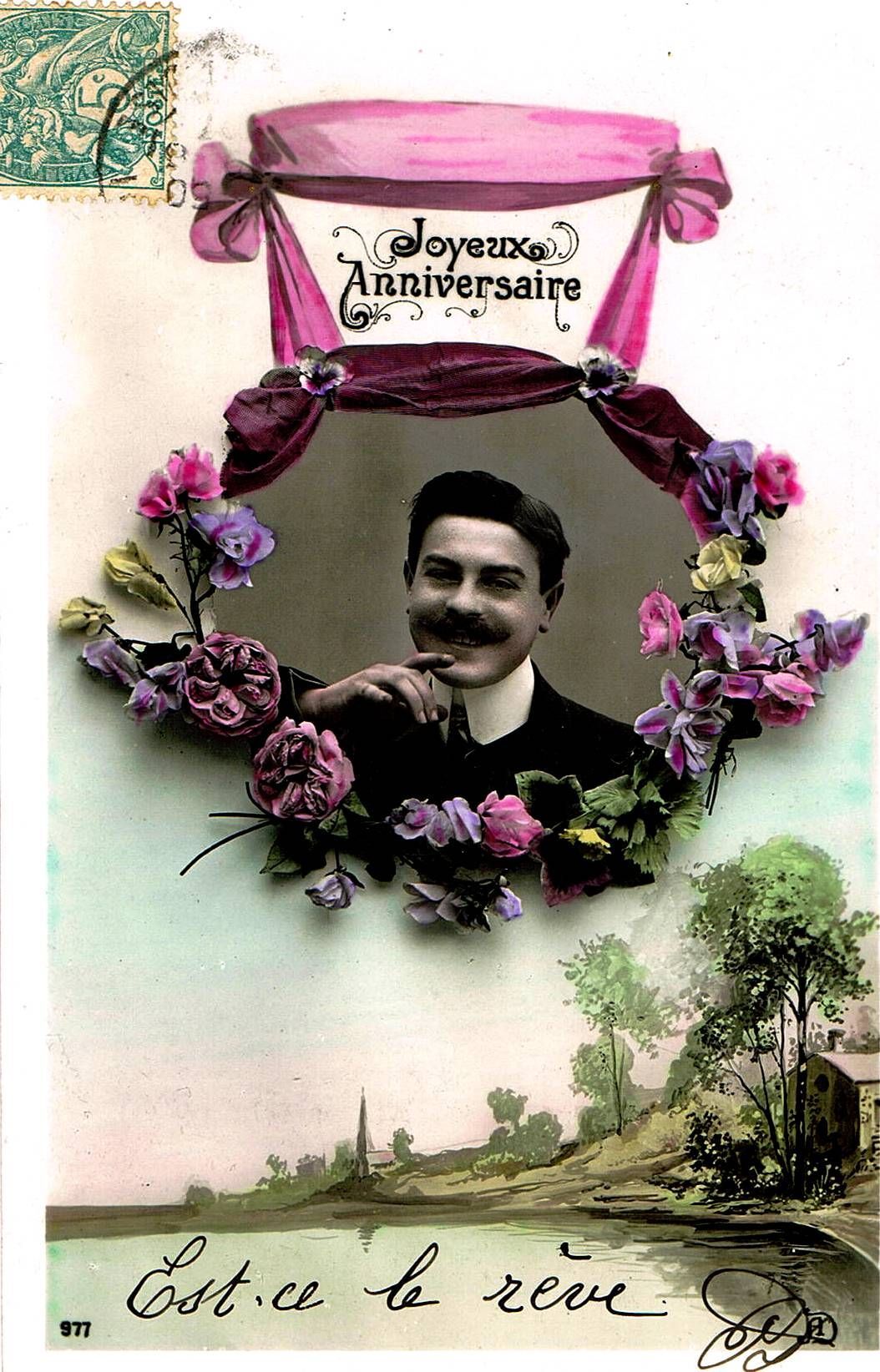 Carte Postale Ancienne Homme Dans Un Cadre De Fleurs Petit Coin De Paradis Au Bord De L Eau Rakuten