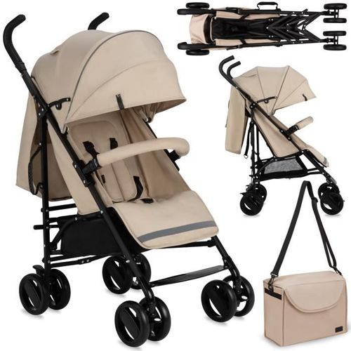 Momi Akira - Poussette Ultra Compacte - Légère 6.7 Kg - De 6 Mois À 15 Kg - Kit D'accessoires - Sac Et Panier ? Beige