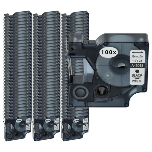 vhbw 100x Rubans remplacement pour Dymo S0720530, 45013, D1 pour imprimante d'étiquettes 12mm Noir sur Blanc