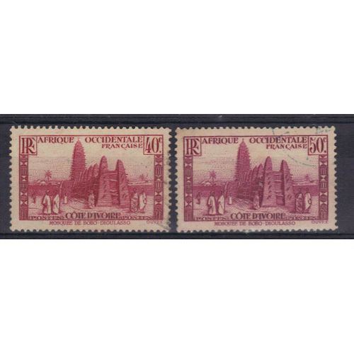 Cote D'ivoire 1936 : Mosquée De Bobo-Dioulasso - Série De 2 Timbres Oblitérés