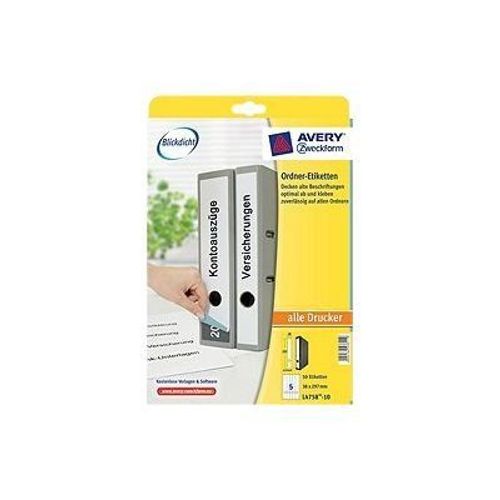 Avery Zweckform L4758 - Étiquettes pour dossiers - blanc brillant - 38 x 297 mm 50 étiquette(s) ( 10 feuille(s) x 5 )