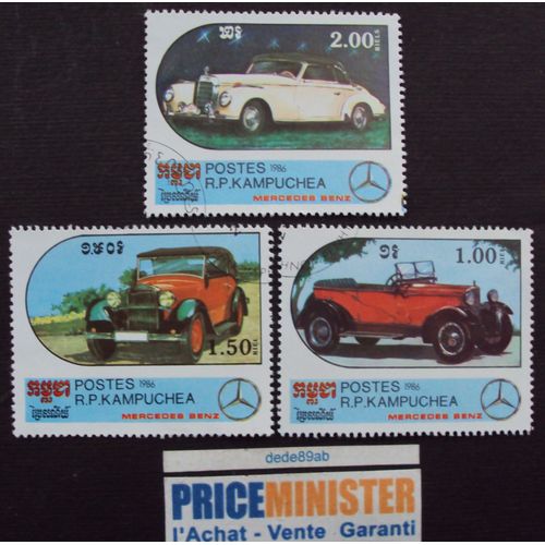 Cambodge.R.P.Kampuchea.Lot De 3 Timbres "Voiture" Trois Modèles Mercédès Benz. Oblitérés.