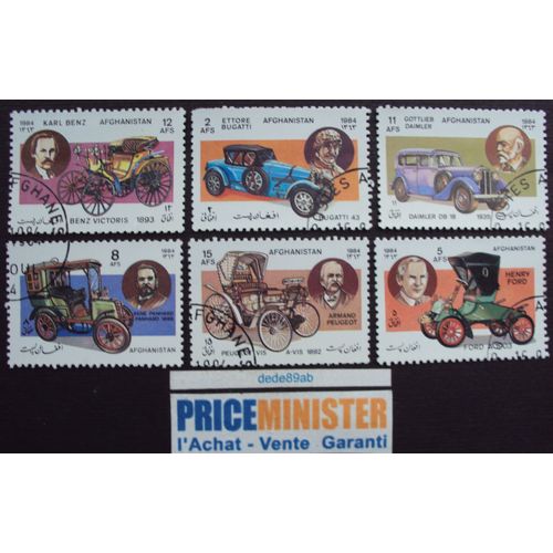 Afghanistan..Lot De 6 Timbres "Voitures" Ford-Daimler-Panhard-Peugeot-Bugatti-Benz  Oblitérés.