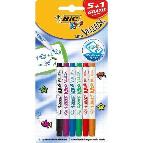 Bic - Mini Velleda - Feutre Effaçable À Sec - Noir / Bleu / Rouge / Vert / Orange / Violet - Lot De 2