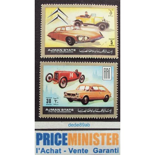 Emirats Arabes Unis..Ajman State And Its Dependencies.2 Timbres "Voiture" Citroen & Fiat  Oblitérés.