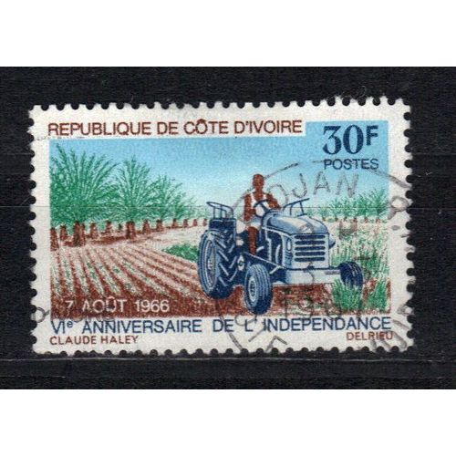 Cote D'ivoire 1966 : 6è Anniversaire De L'indépendance : Timbre Oblitéré