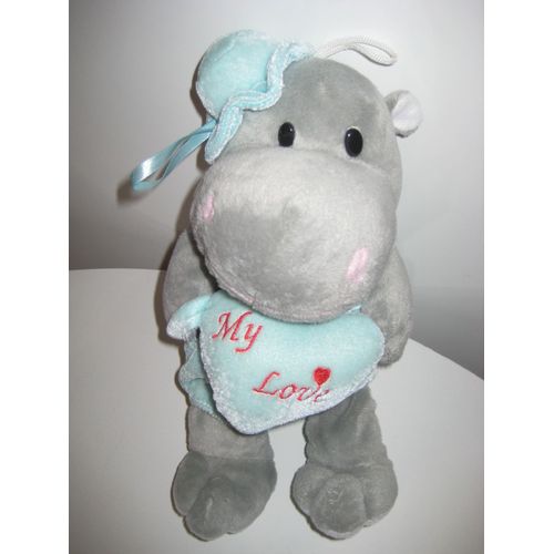 Peluche Doudou Hippopotame Vert Accroche My Love Sa Salopette Et Chapeau Forest Distribution 30 Cm
