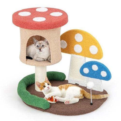 Costway Arbre À Chat 59 Cm En Forme De Champignon - Boule À Ressort, Condo, Poteau Griffoir - Centre D'activités Pour Chat