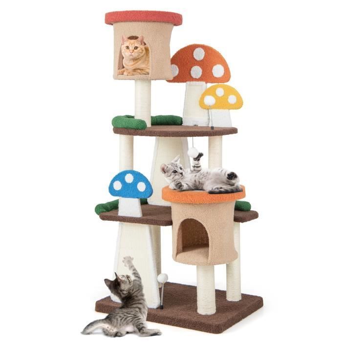 Costway Arbre À Chat En Forme De Champignon - 2 Condos, Balles Interactives, Poteau Griffoir, Plateforme - Tour De Jeux Pour Chat