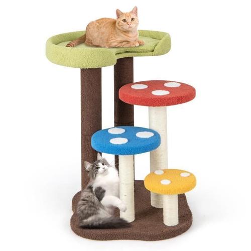 Costway Arbre À Chat En Forme De Champignon - Coussin Supérieur Amovible, Griffoir, 4 Plateformes De Saut - Tour De Jeux Pour Chat