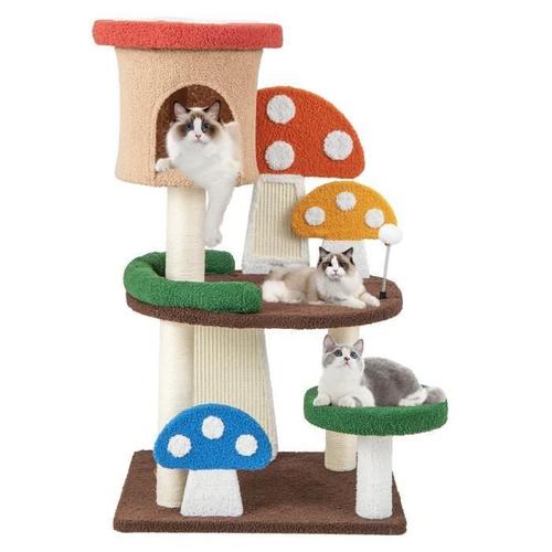 Costway Arbre À Chat 102cm En Forme De Champignon-Boule À Ressort, Condo, Poteau Griffoir, Plateforme De Saut-Tour De Jeux Pour Chat