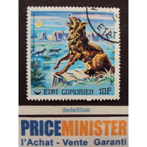 Comores..Etat Comorien.Série Animaux En Voie De Disparition(1977) : Loup Des Rocheuses (Amérique Du Nord) Oblitéré.