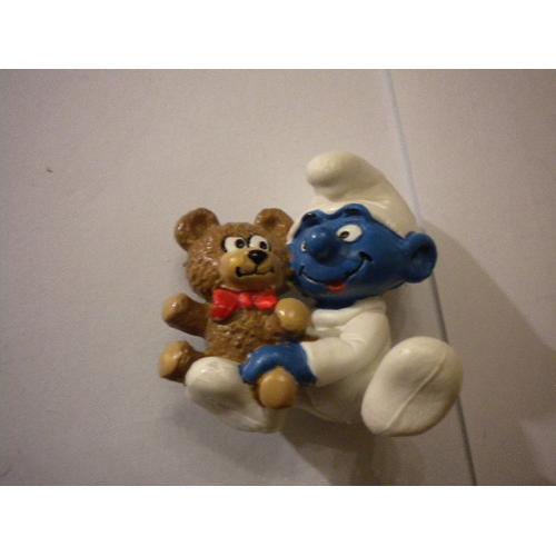 Bébé Schtroumpf Et Ourson Variante Ours Brun Rare Figurine Collection Smurf Schtroumpfs Jouet