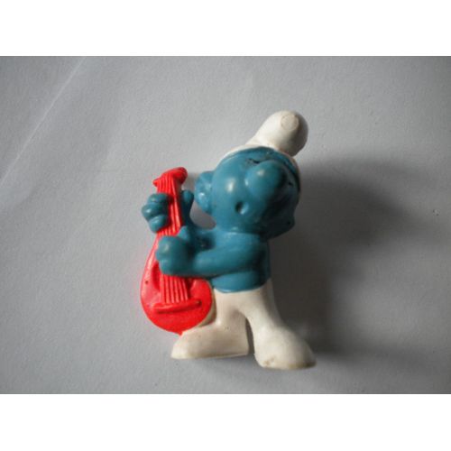 Schtroumpf Guitare Rouge Bouche Bleue Peyo Variante Ancienne Figurine Collection Schtroumpfs Smurf