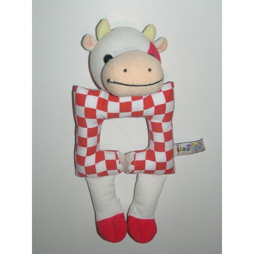 Hochet Doudou Vache Carrés Rouge Blanc Ludidoo 30 Cm