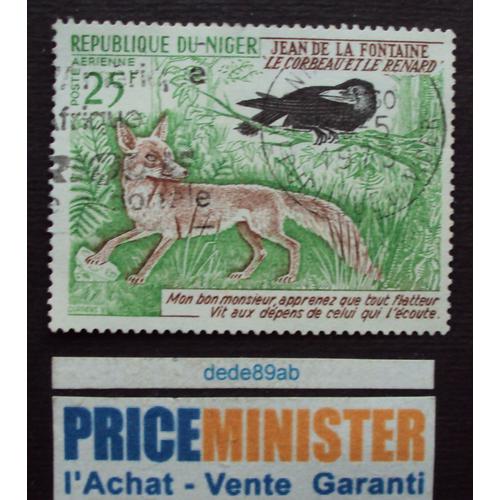 Niger.. 25f Poste Aérienne. Jean De La Fontaine " Le Corbeau Et Le Renard " Oblitéré.