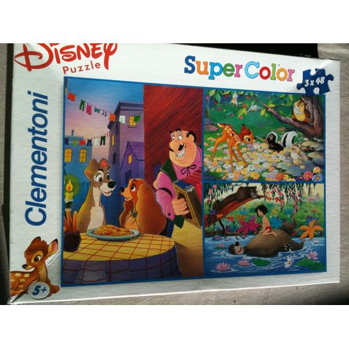 Disney Puzzle Clementoni Supercolor 3 X 48 Pièces La Belle Et Le Clochard/Bambi/Le Livre De La Jungle