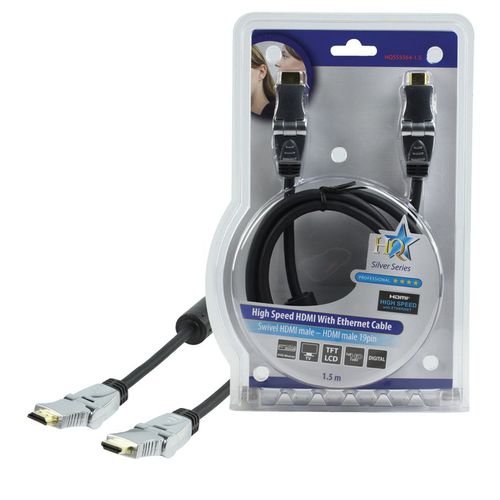 HQ High-Speed HDMI with Ethernet - HDMI avec câble Ethernet - HDMI (M) pour HDMI (M) - 1.5 m - gris foncé