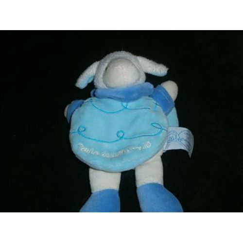 Mouton Doudou Gaston Doudou Et Compagnie Bleu Beige Blanc 22 Cm