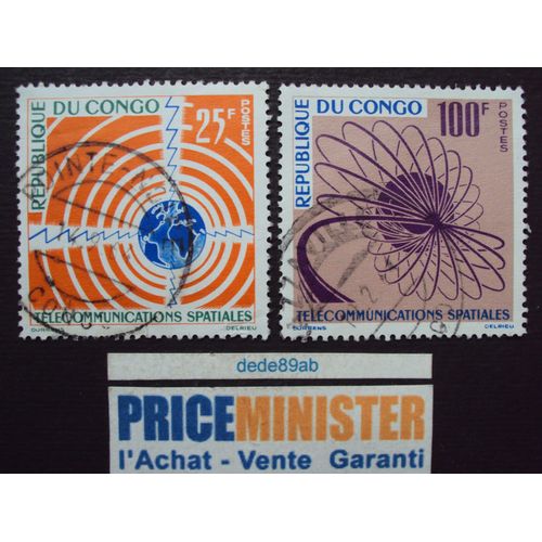 Congo.. 2 Timbres 25f & 100f République Du Congo : Télécommunications Spaciales. Oblitérés.