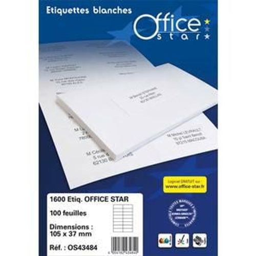 Office Star - Blanc - 105 X 42.4 Mm 1400 Étiquette(S) (100 Feuille(S) X 14 Étiquettes