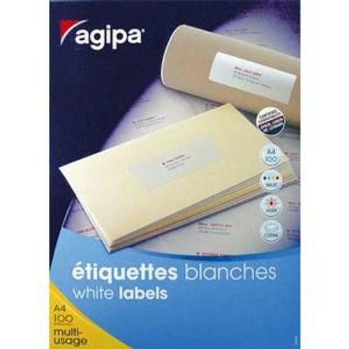 Agipa Etiquettes Coins Droits - Étiquettes Adhésives Permanentes - Blanc - 210 X 148.5 Mm 200 Étiquette(S) ( 100 Feuille(S) X 2 )