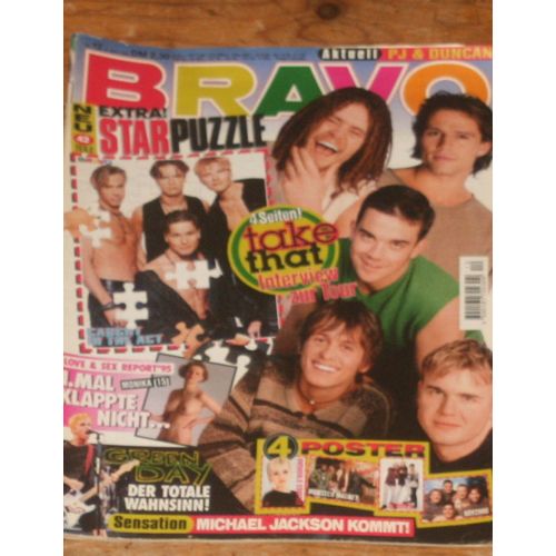 Bravo ( Deutsch Mag ) Take That Robbie Williams 4p/ Green Day 2p/ Puzzle Caught In The Act + 2pages Eloy De Jong / Roxette 2p/ Nathan Moore Nu Worlds Apart 1/2p 12