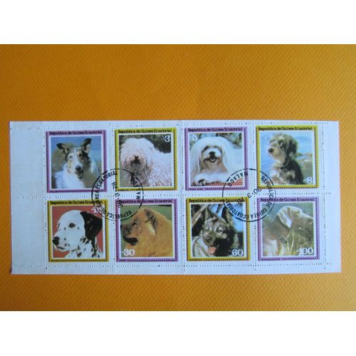 Bloc De 8 Timbres Sur Les Chiens Guinée Equatoriale 1978