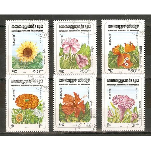 Lot De 6 Timbres Fleurs Cambodge 1983