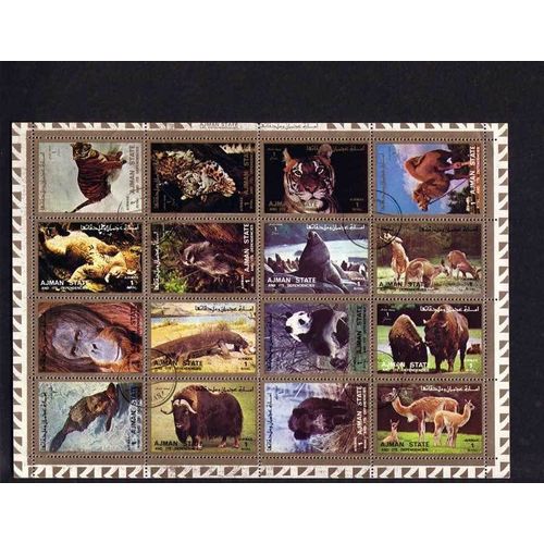 Bloc De 16 Timbres Les Animaux Sauvags Ajman State