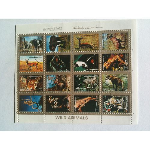 Bloc De 16 Timbres Animaux Sauvages Ajman State