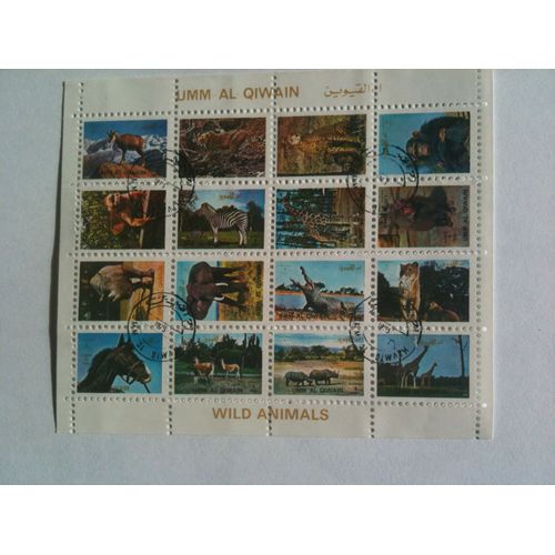 Feuillet De 16 Timbres Animaux Sauvages Umm Al Qiwain 1973