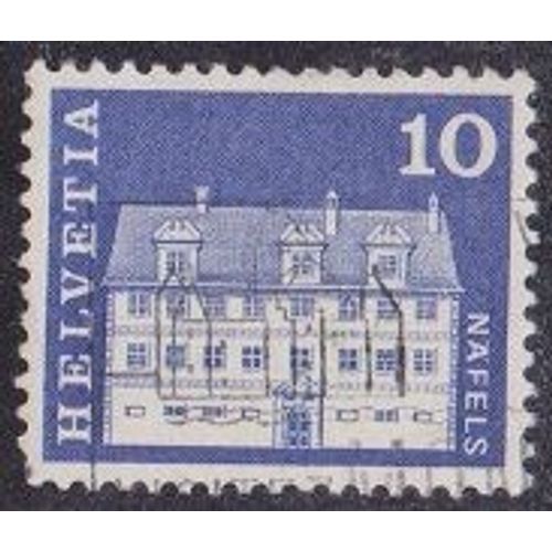 Timbre De Suisse N°816 Y&t 10 C Bleu-Violet Série Courante Édifices Palais Freuler À Nafels
