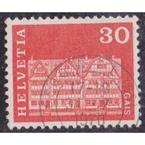 Timbre De Suisse N°819 Y&t 30 C Rouge Série Courante Édifices Maisons À Gais