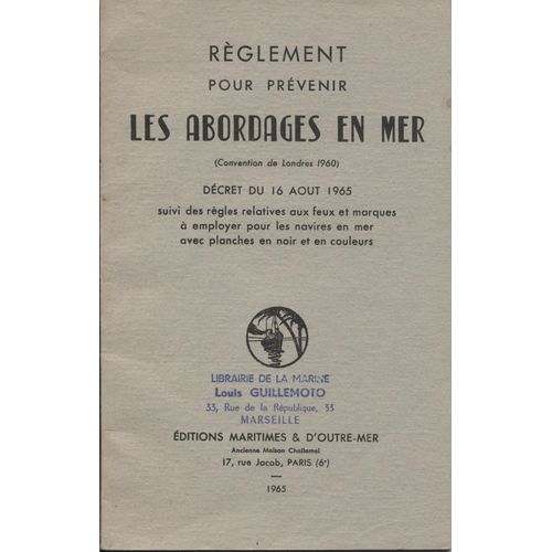 Règlement Pour Prévenir Les Abordages En Mer Décret Du 16 Août 1965