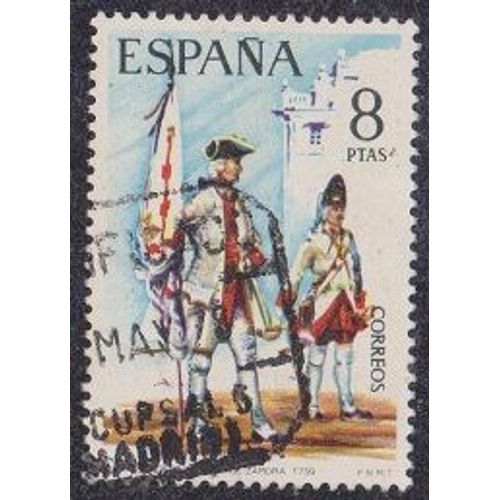 Timbre D'espagne N°1856 Y&t 8 P Multicolore Uniformes Militaires Porte-Drapeaux Du Régiment De Zamora