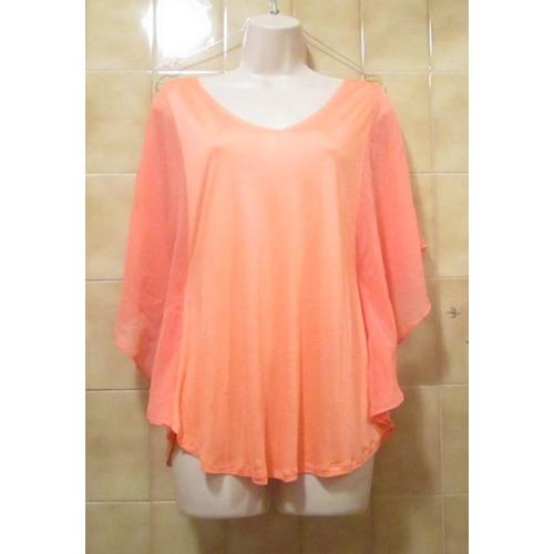 T-Shirt Blouse Orange, Ample, Fluide, Chauve-Souries Fermées, T. 38