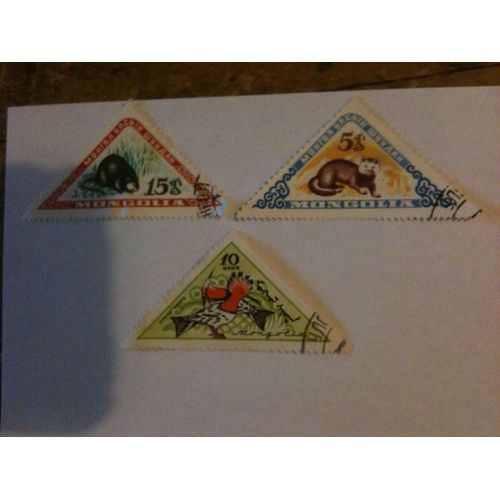 Lot De 3 Timbres Animaux Mongolie