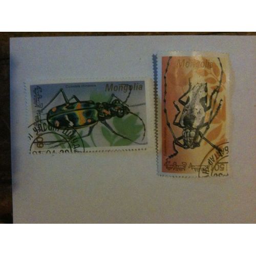 Lot De Deux Timbres Insectes Mongolie