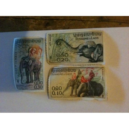 Lot De 3 Timbres Éléphants Royame Du Laos