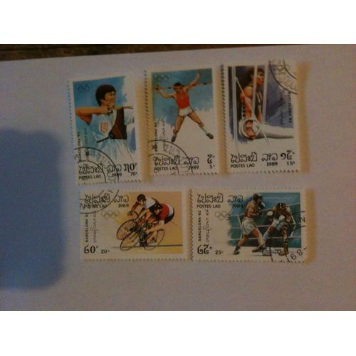 Lot De 5 Timbres Barcelone 92 Laos 1989