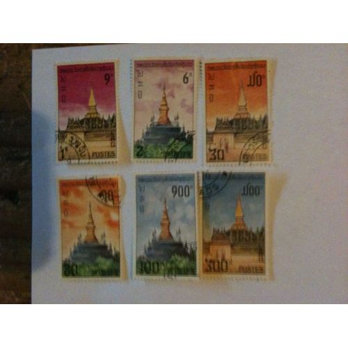 Lot De 6 Timbres Temple Laos