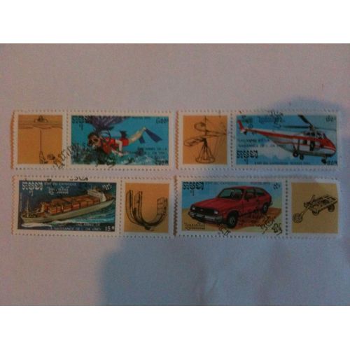 Lot De 4 Timbres Naissance De Léonard De Vinci Cambodge 1992