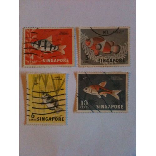 Lot De 4 Timbres Poissons Singapour