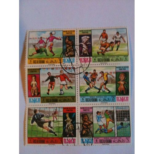 Lot De 6 Timbres Football Mexico 1970 Ras Al Khaima