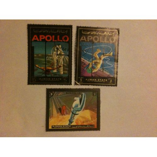 Lot De 3 Timbre Apollo Espace Ajman State