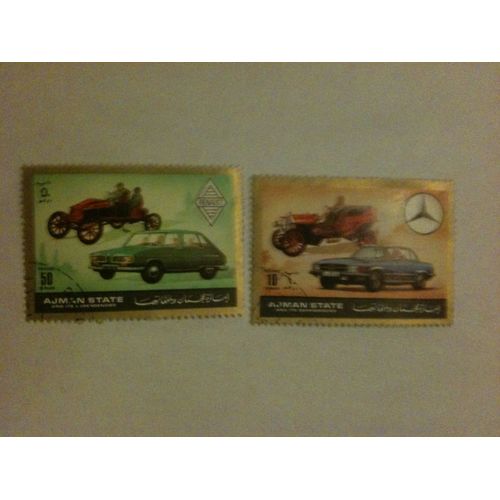 Lot De Deux Timbres Voitures Anciennes Voitures Modernes Ajman State