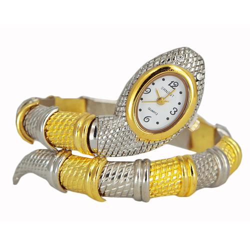 Montre Serpent Femme Bicolore Doré Et Argenté