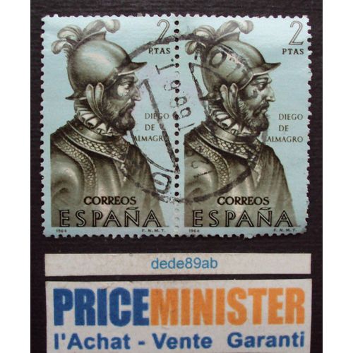 Espagne.. 2 Timbres Jumelés. 2ptas Série Explorateurs : Diego De Almagro. Oblitérés.