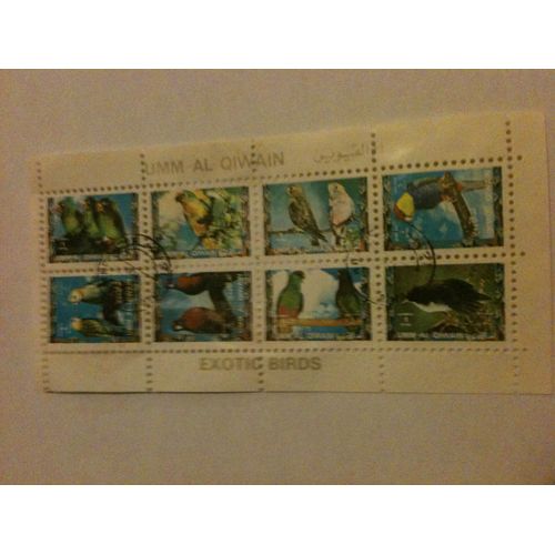 Feuillet De 8 Timbres Oiseaux Exotiques Umm-Al-Qiwain